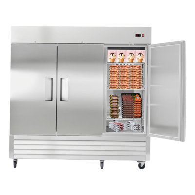 Commercial Freezer, 32.2 in Width Reach In Upright-Freezer Three Door, 66.9 Cu.ft Auto-Defrost Stainless Steel Freezer with 12 Adjustable Shelves, -11 to 14? Temp Control, LED Light, 4 Wheels