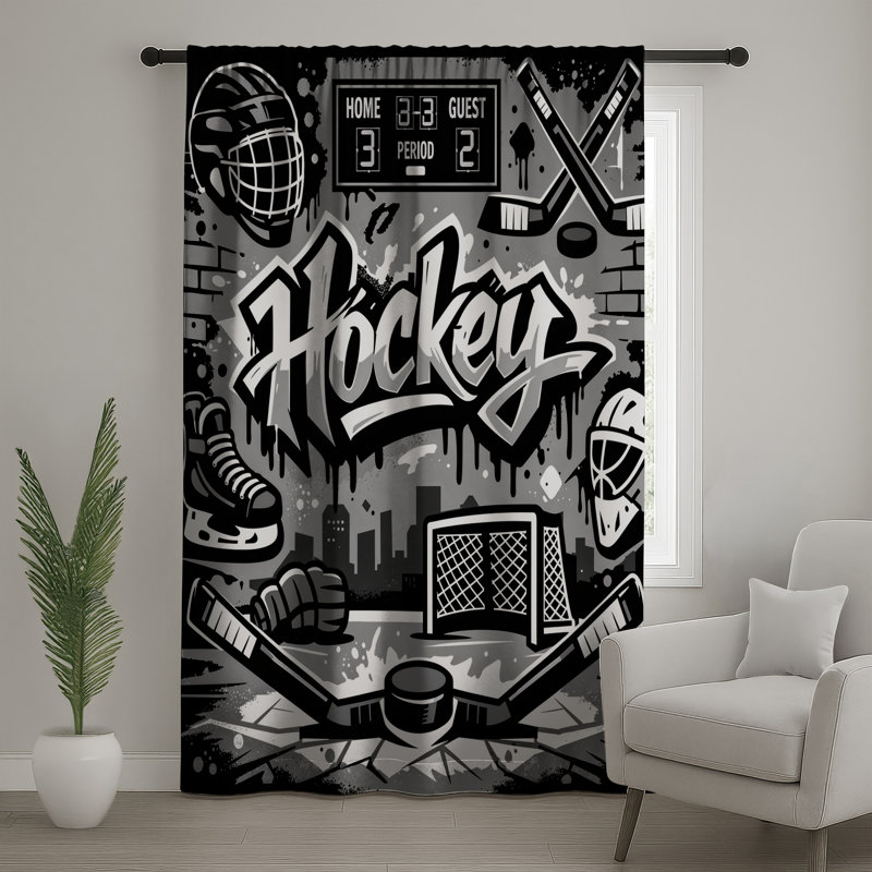 Équipement de hockey Rideaux de fenêtre, voilages et voilages occultants Graffiti - 1 panneau, 50" x 80" - 1 Panel