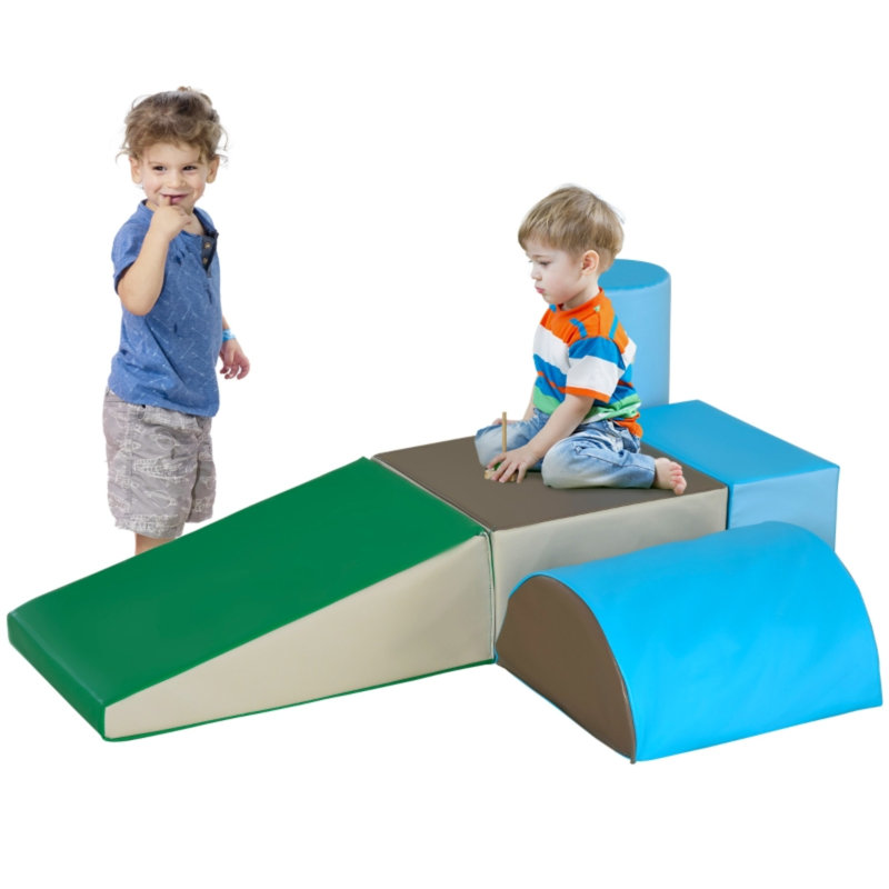 Blue 5 Pcs Kids Soft Foam Play Set, Toddler Climb Crawl Activity Play Blocks Indoor Educational Play Equipment For 1-3 Years Old