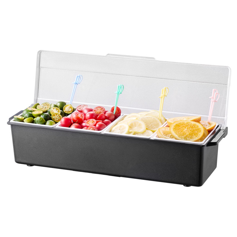Chilled Condiment Server 4 Compartment Cold Serving Tray with Lid for Fruit