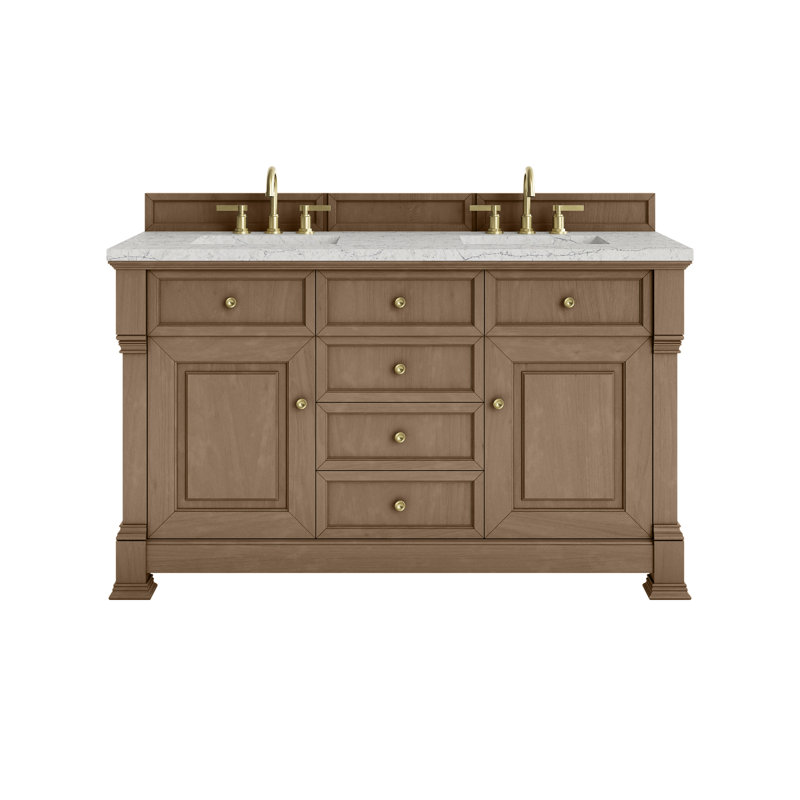 Brookfield 60'' W Double Vanity, Pecan, Eternal Jasmine Pearl