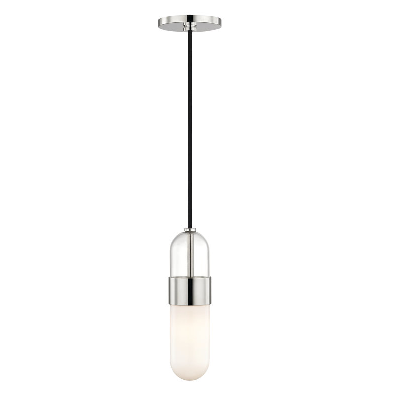 Luminaire suspendu cylindrique à 1 lumière Emilia, Nickel poli