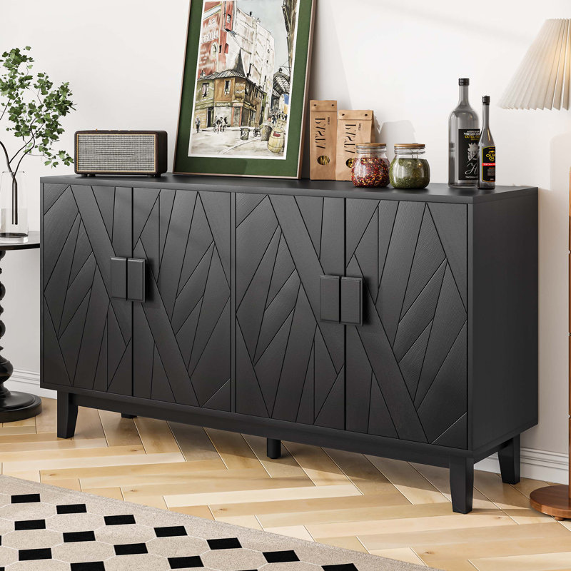 Console en bois avec armoires, tablettes