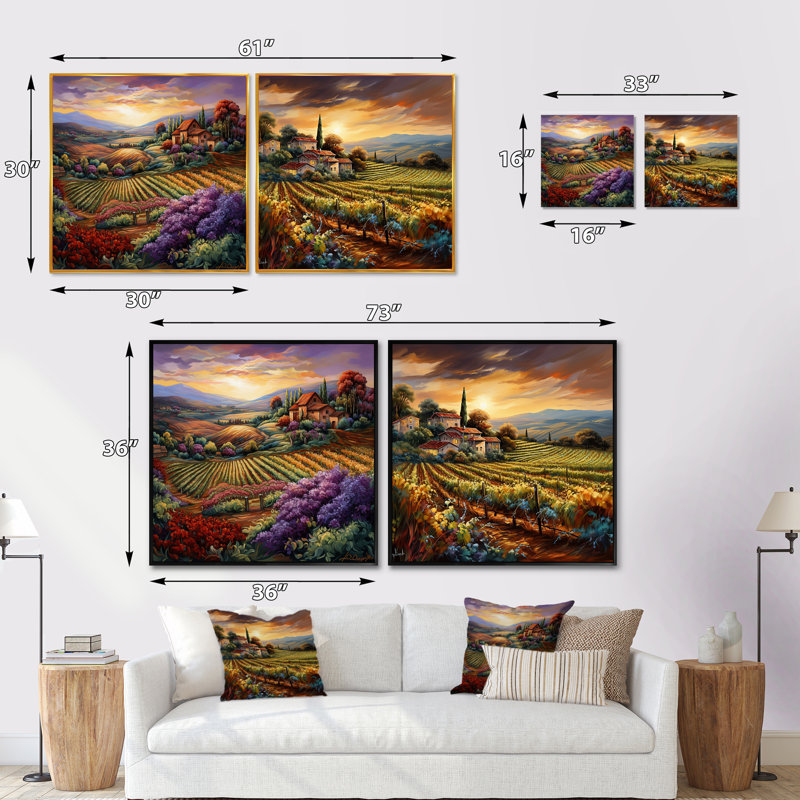 "Vineyard Charm Vivid liquide Art" 2 pièces, Cadre noir, H 16 po x l 33 po