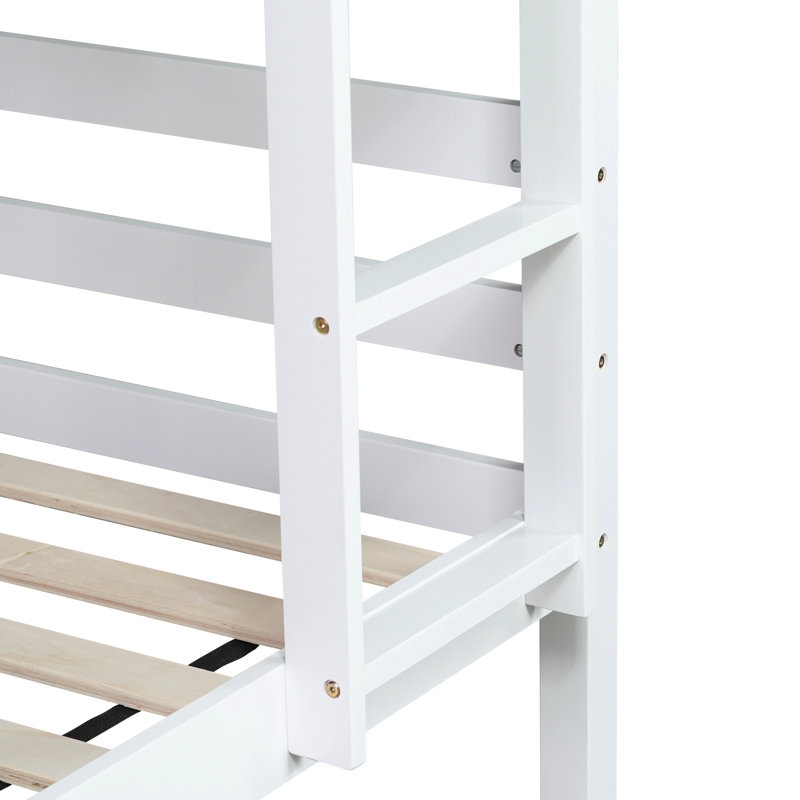 Lit simple superposé au dessus d'un lit blanc, avec tablettes, structure en bois d'hévéa, mesures, convertible en 2 lits, bois,
