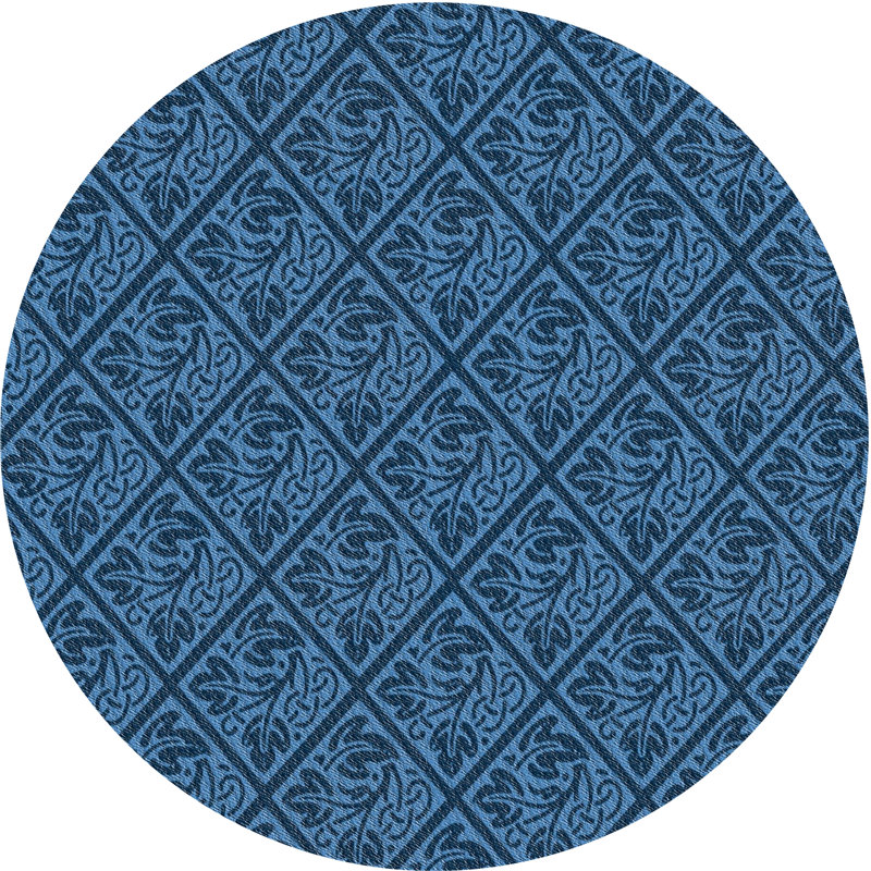 Tapis bleu tissé à la machine, Rond 4 pi