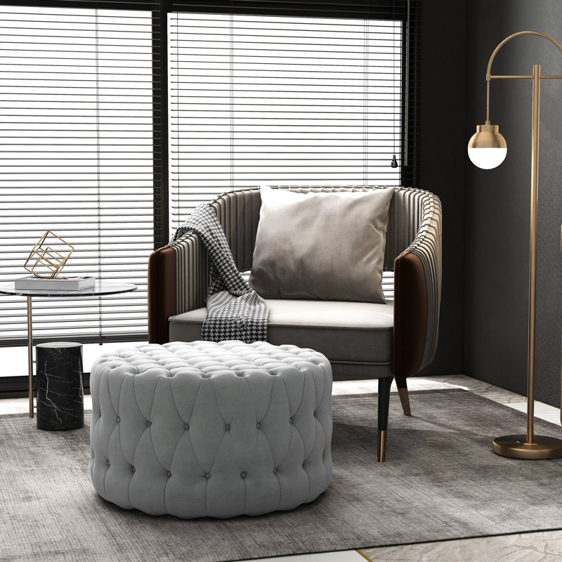 Grey Button - Comfortable And Functional For Living Areas Can Serve As Footrest, Coffee Table, Stool Supports 264 Lbs Load Stool. Seating. Versatile Usage In Various Rooms. Weight Capacity. 31.5"