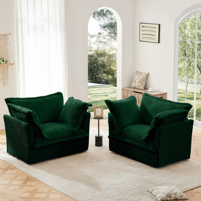 2 fauteuils, canapés en velours côtelé à assise profonde. Spacieux et confortable avec des coussins pour le salon, la chambre à coucher, l'espace de travail de lecture. Fabrication de fauteuils, sièges de chambre. Luxueux, ergonomique, lecture douce, travail