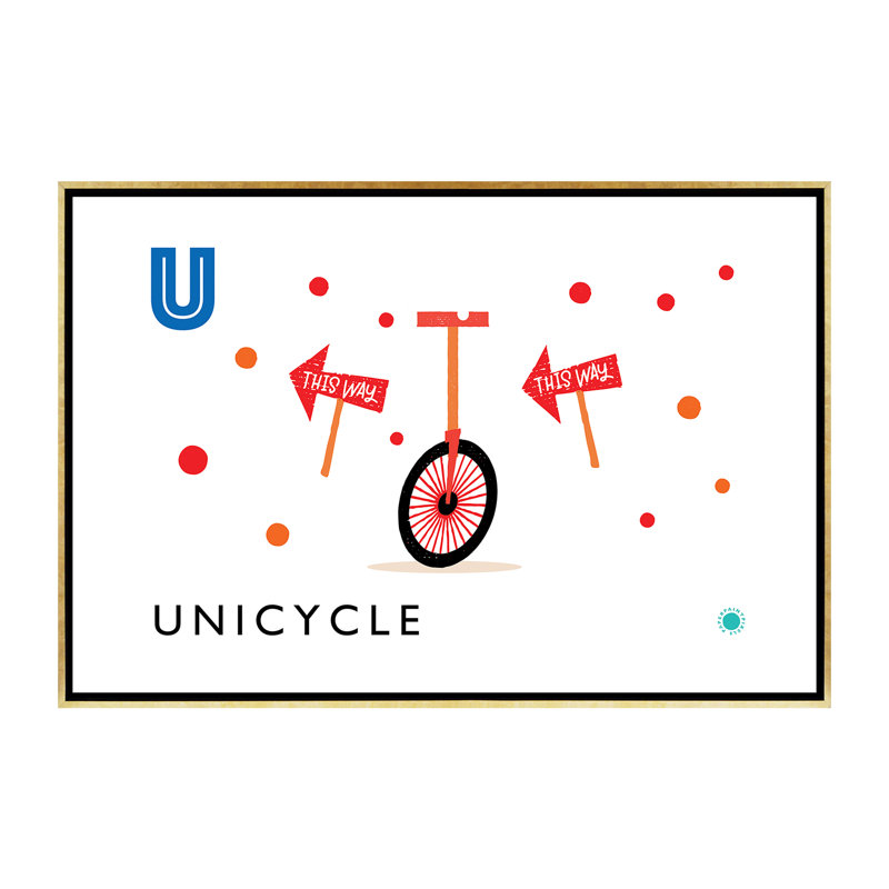 «U Is for Monicycle» - Impression, Toile encadrée d'or, Aucun mat, H 40 po x l 60 po x 1,5 po