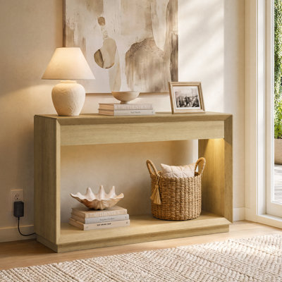 Console avec lumière DEL 47,6 po avec tablette de rangement, table d'appoint moderne pour le couloir et entrée facile à assembler
