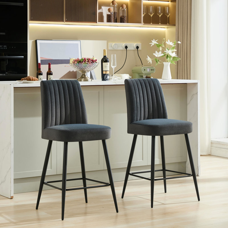Tabouret de bar gris en velours de 2 avec pieds en fer réglables, coussin confortable, convient aux chaises de chambre à coucher, design simple, coussin éponge