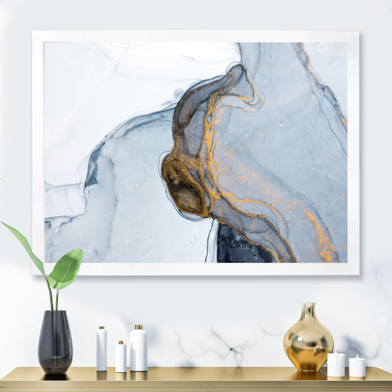 Luxe luxueux or gris marbré, art sur toile moderne, Impression blanche sur toile encadrée, H 12 po x l 20 po x P 1 po