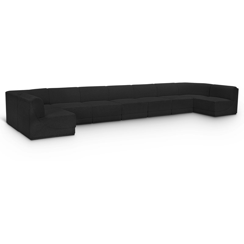 Ollie 9 - Piece Upholstered Sectional, Black Boucle Fabric
