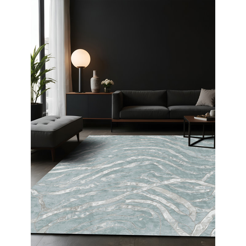 Tapis bleu soyeux et moelleux, Rectangle 5 pi x 7 pi