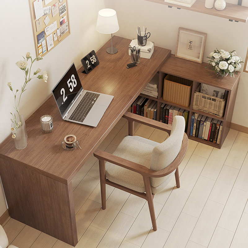 Bureau simple et moderne en L en bois massif avec armoire de rangement, H 29,53 po x l 70,87 po x P 55,12 po