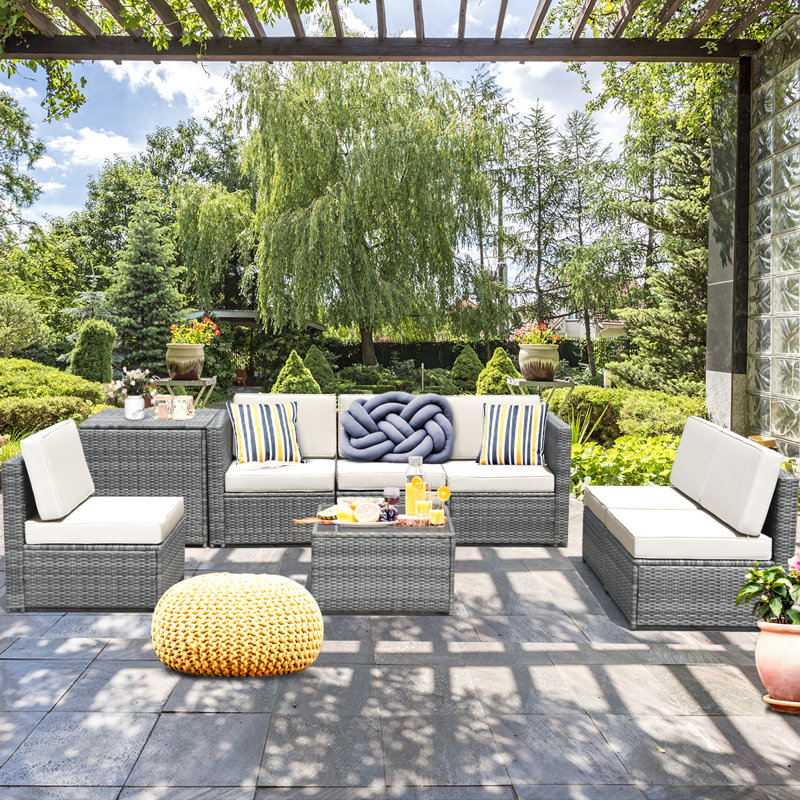 Burand 6 - Person Patio Conversation Set with Cushions, White
