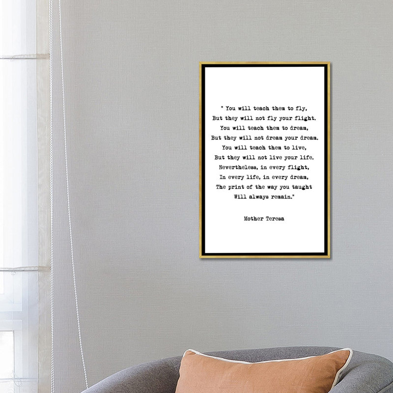 «Dream - Mother Theresa Quote», reproduction d'art textuel, Toile encadrée d'or, Pas de tapis, H 26 po x l 18 po x 1,5 po