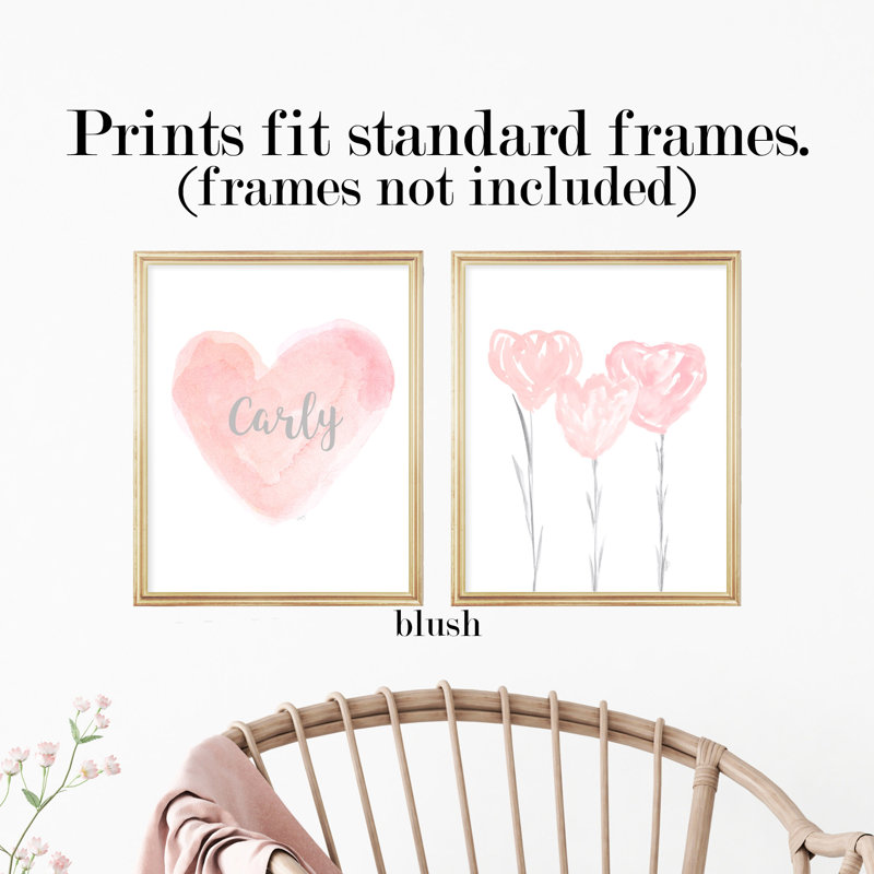 Romantic Tulip & Heart, Set of 2 Paper Prints, 10" H x 8" W x 0.06" D, Yes, Blush