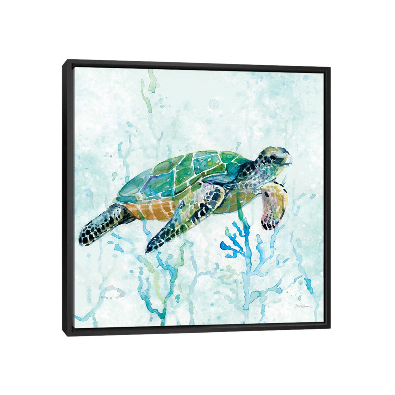 «Sea Turtle Swim I», reproduction sur toile, H 18 po x l 18 po x p 1,5 po, Toile avec cadre noir