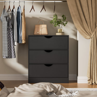 3 Drawers Dresser For Bedroom With Fabric Pu Drawer, White Dresser With Wood Frame, Large Organizer, Small Chest Of Drawers For Closet, Living Room, Hallway, Black