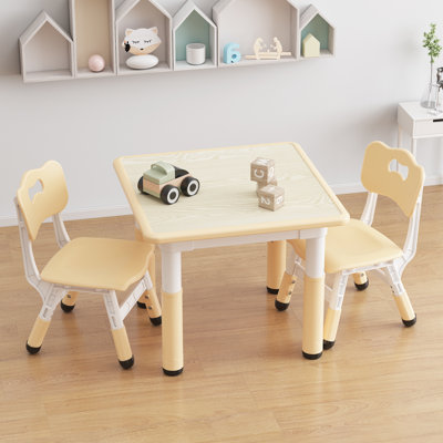 Kids Table and 2 Chairs Set, Height Adjustable Toddler Table and Chair Set for 2, Graffiti Desktop, Non-Slip Design, Children Table for Home Daycare P