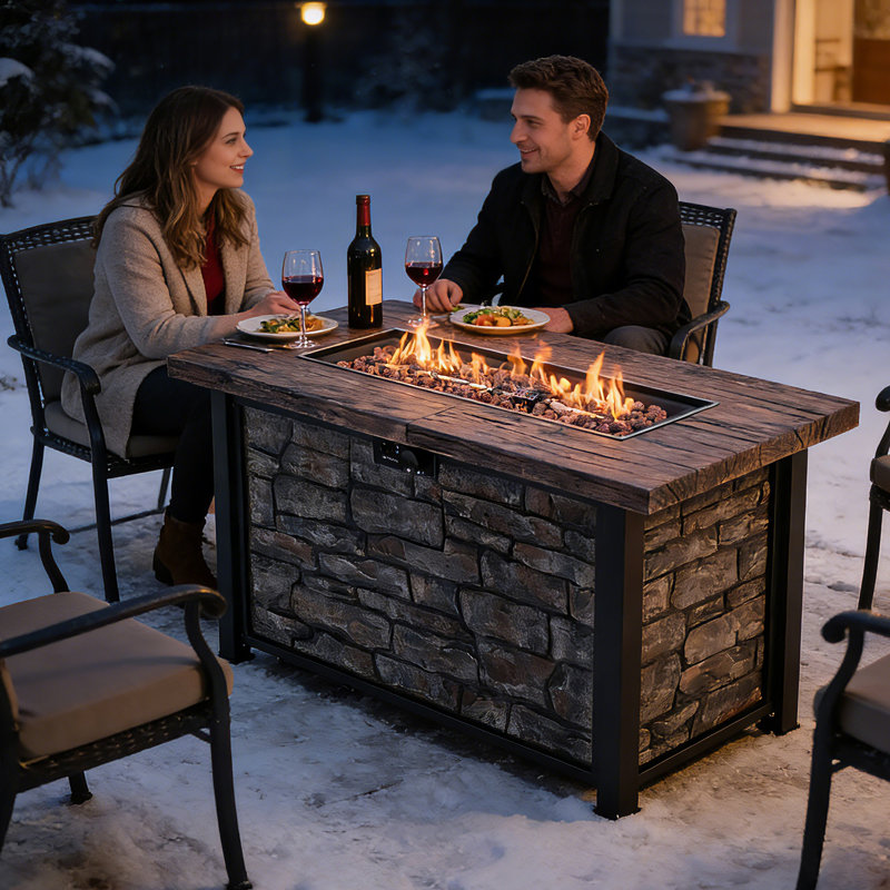 48" Fire Table With Fiberglass Wooden Tabletop