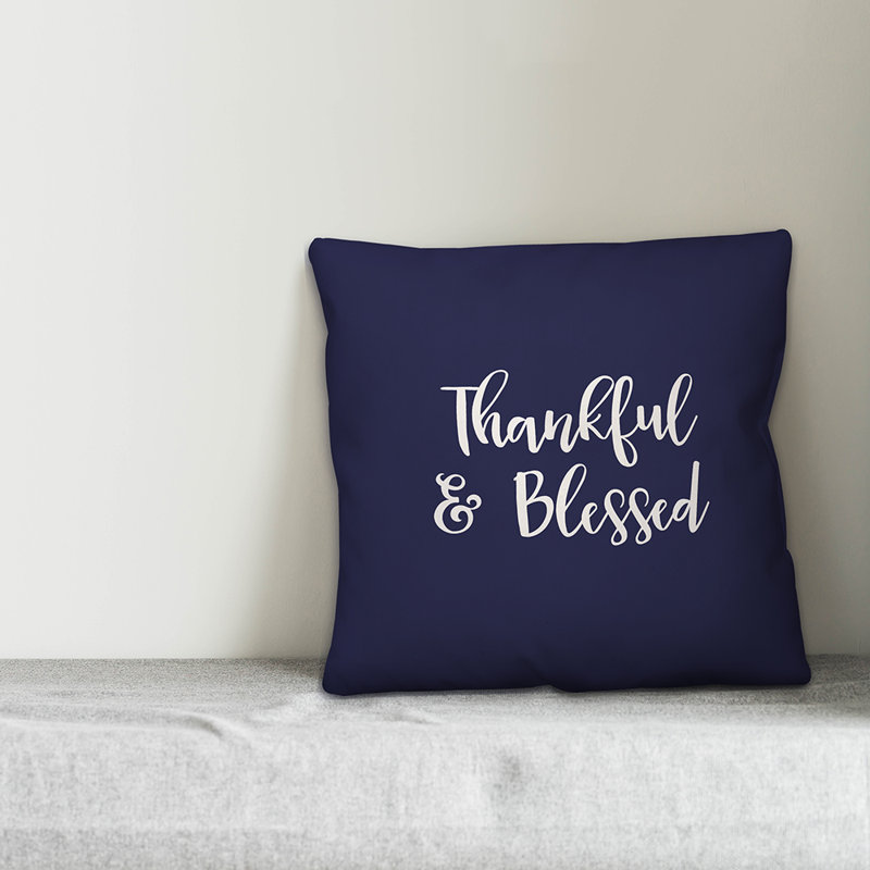  Oreiller «Thankful and Blessed», Bleu marine, Coussin décoratif