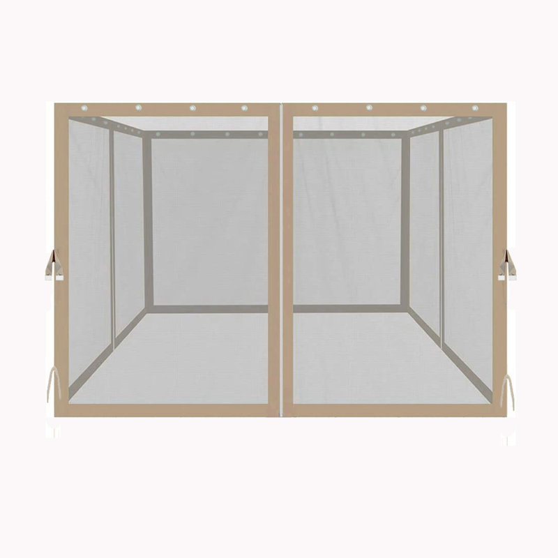 10X10 Ft Gazebo Replacement Mosquito Netting With Zippers, 4-Side Mesh Walls For Patio Gazebos, Sand