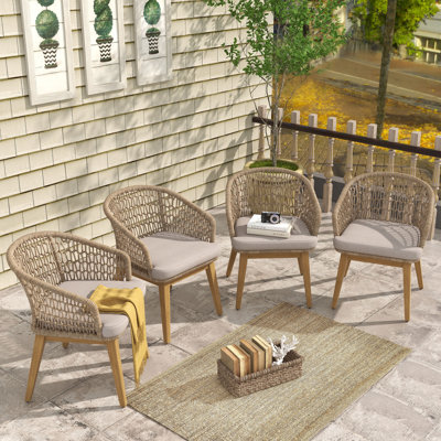 Outdoor Rope-woven Dining Chairs With Cushion (set Of 4)