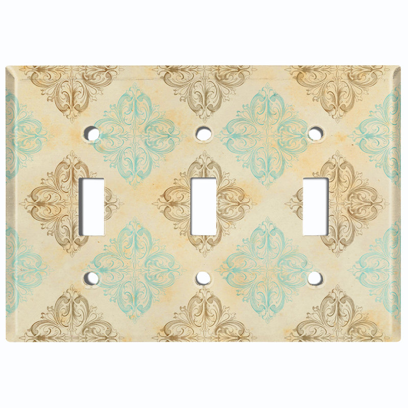 Elegant Damask Beige Crest 3 - Gang Toggle Light Switch Standard Wall Plate