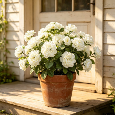 6pcs 14in Artificial Geraniums Fake Silk White Flowers UV Resistant for Outdoor Garden Plants Bush Home Decor
