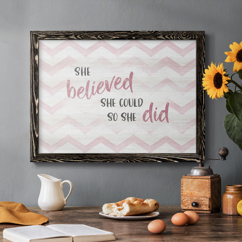 «Believed She pourrait encadrée sur toile», art textuel, H 14 po x l 20 po x P 1,5 po, Noir