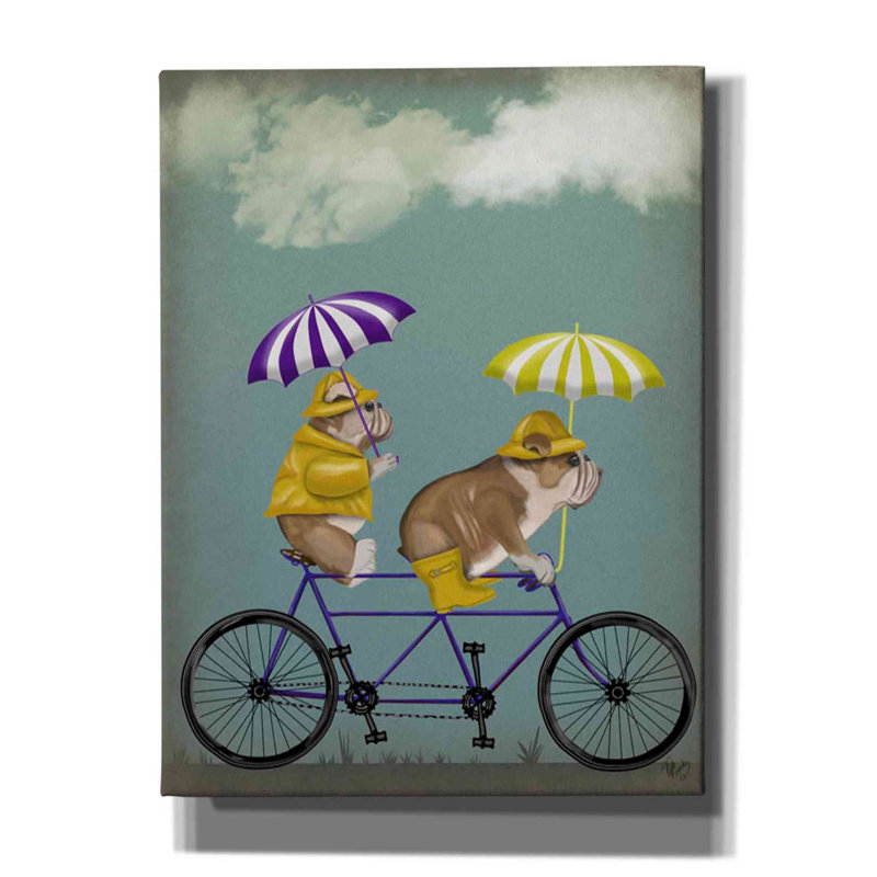 «English Bulldog Tandem» par Fab Funky, art mural sur toile, H 26 po x l 18 po x P 0,75 po