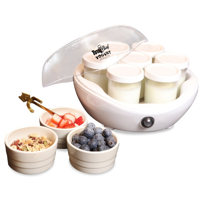 Total Chef Yogurt Maker, 1L (1.1 qt) with 7 Glass Jars and Lids, White