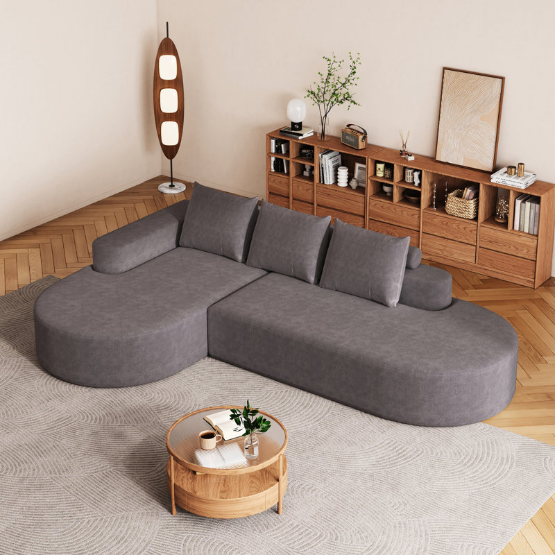 Canapé modulaire en L chenille rembourré de L 108,5 po avec 3 coussins pour le salon et la chambre à coucher, gris, sièges, confortable, sans assemblage, lignes arrondies, haute résilience, coussins modulaires respirants,