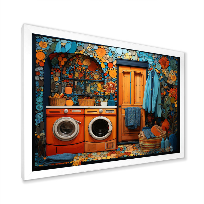 Blanchisserie Popart Room - Art mural, H 30 po x l 40 po x P 1,5 po, Cadre simple blanc