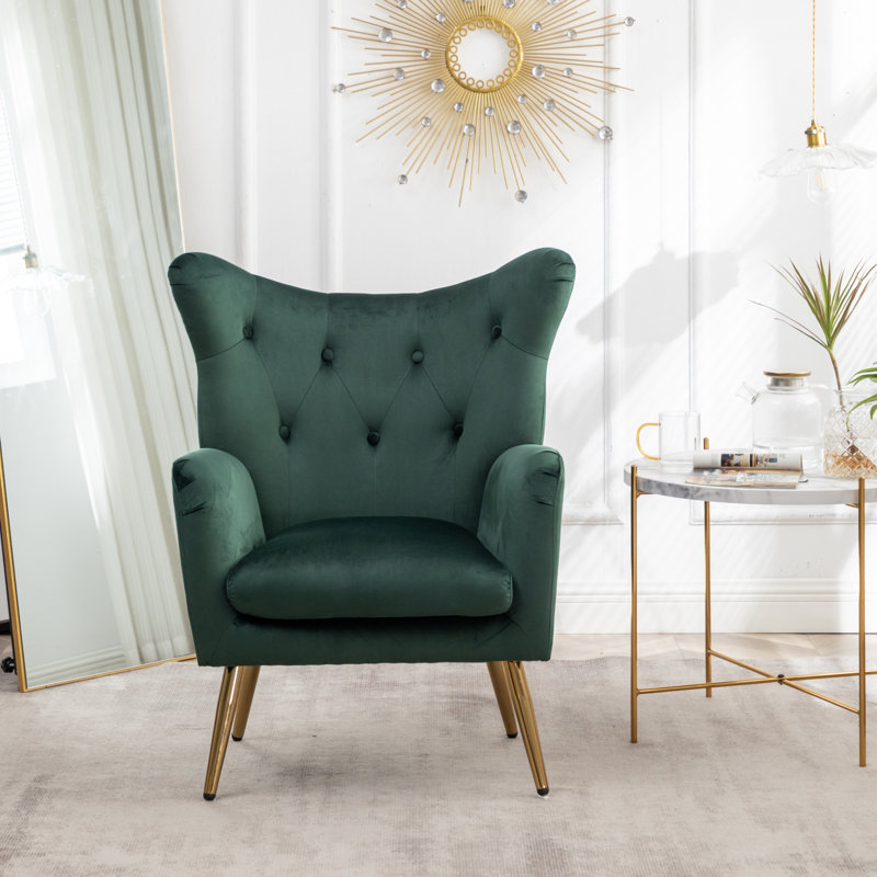 Fauteuil en velours capitonné 30,25 po Rily, Vert