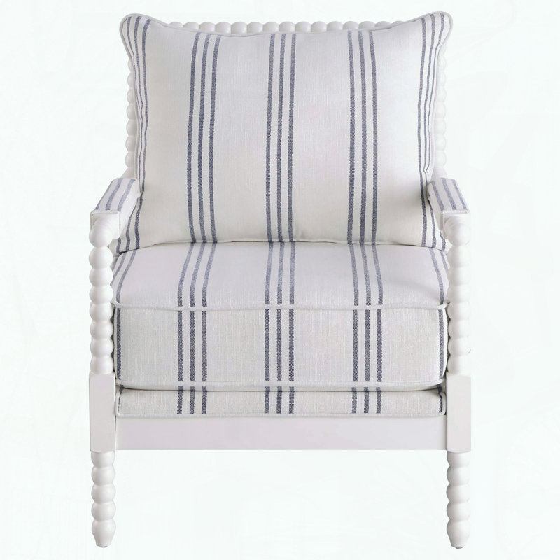 Nautical-Inspired Stripe Accent Chair with White Frame