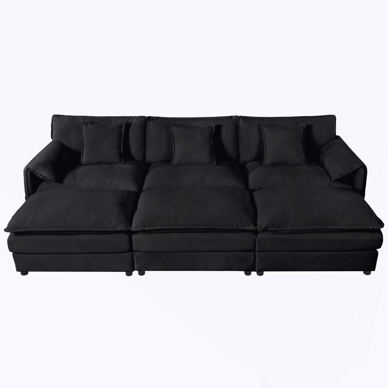 Canapé-lit modulaire surdimensionné à assise profonde avec 3 repose-pieds, Noir