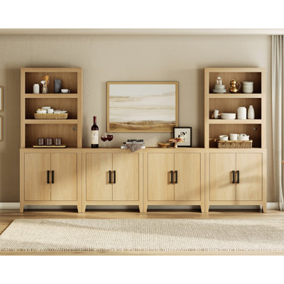 Garde-manger modulaire avec 4 portes, armoire de rangement ouverte en bois de 74,2 po de hauteur, garde-manger Farmhouse avec tablette réglable pour la salle à manger, le salon, le chêne