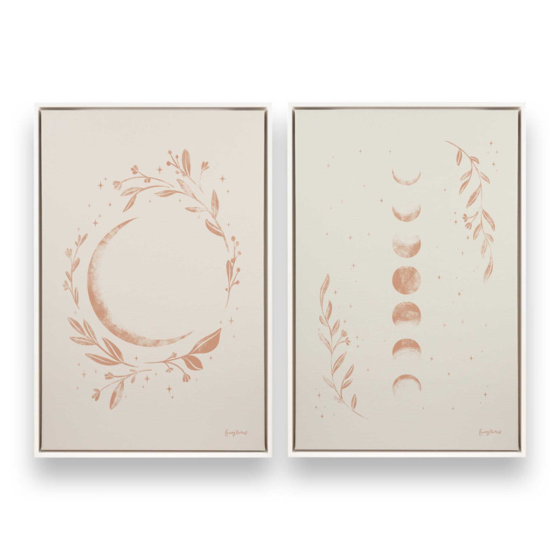 «Lunar Blossoms», ensemble de 2, reproduction sur toile, H 18,75 po x l 12,75 po, Cadre flottant blanc opaque