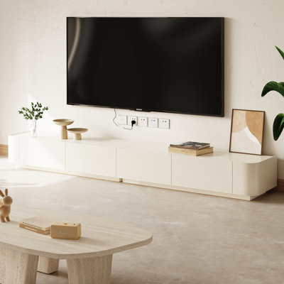 Ayrah 94.5" Mid Century Modern Tv Stands, 4 Drawers, Solid Wood White Media Console
