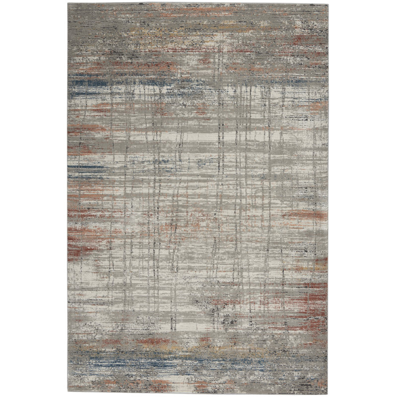 Tapis abstrait gris tissé à la machine, Rectangle 3 pi 11 po x 5 pi 11 po