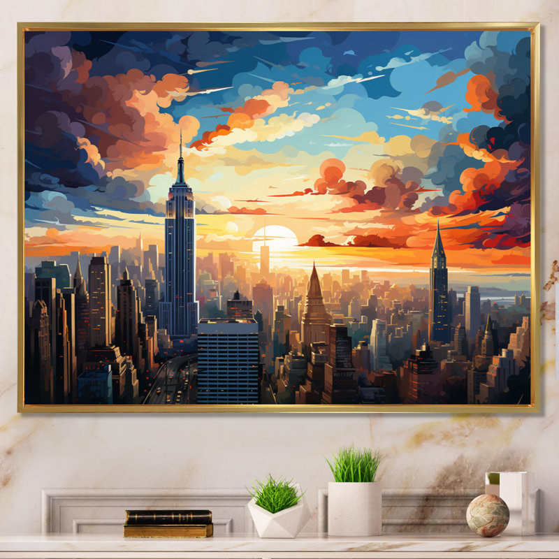 Pop Art New York IV, reproduction d'art sur toile, H 30 po x l 40 po x P 1,5 po, Cadre flottant doré