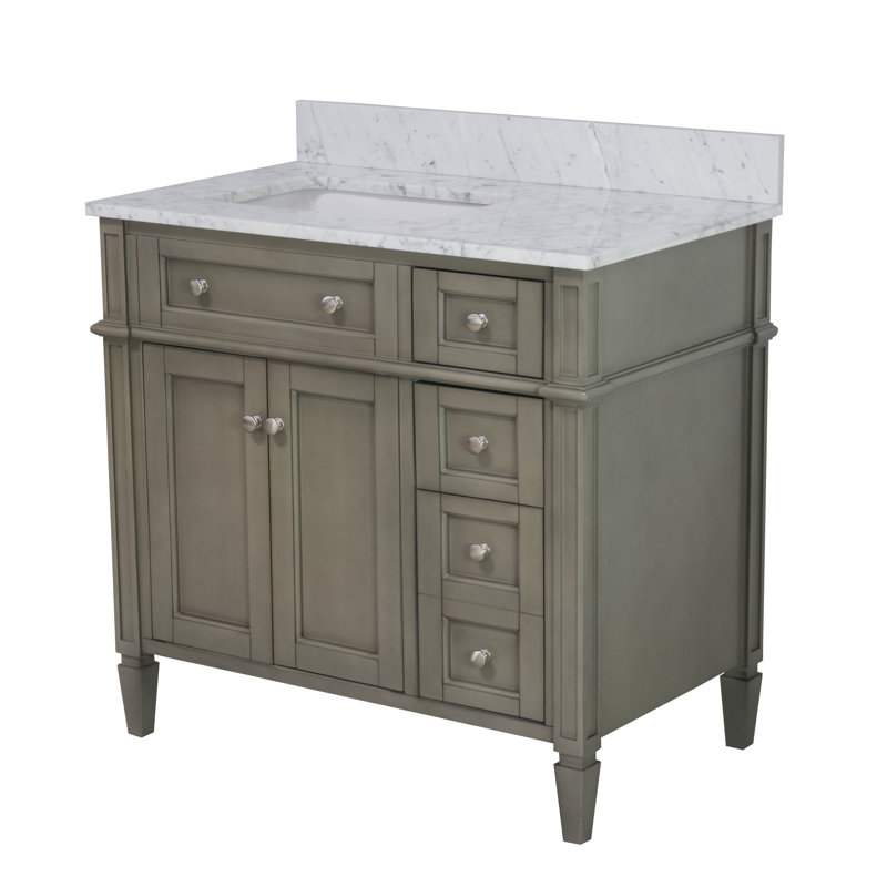Lakeland 36" Single Bathroom Vanity Set with Weathered Gray Cabinet and Carrara Marble Countertop, Weathered Gray