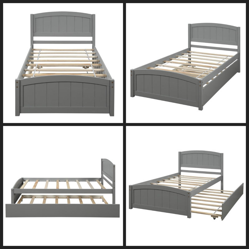 Lit plateforme simple espresso avec lit gigogne en bois massif, Grey