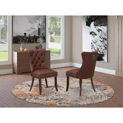 Chaises de salle à manger Denison Parson - Ensemble de 2 chaises capitonnées en tissu bourgogne capitonné à boutons cloutés