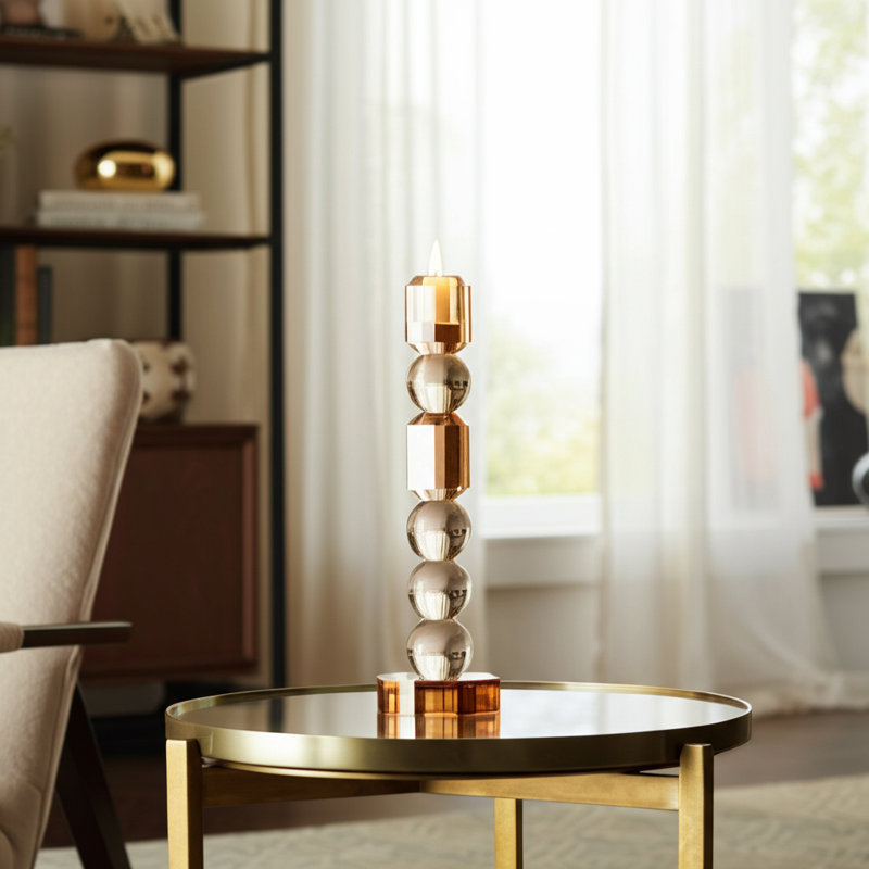Glass and Crystal Taper Holder or Pillar Holder in Glam Modern Style with Geometric Design and Sleek Contemporary Silhouette for Elegant Display and Stylish Accent Decor