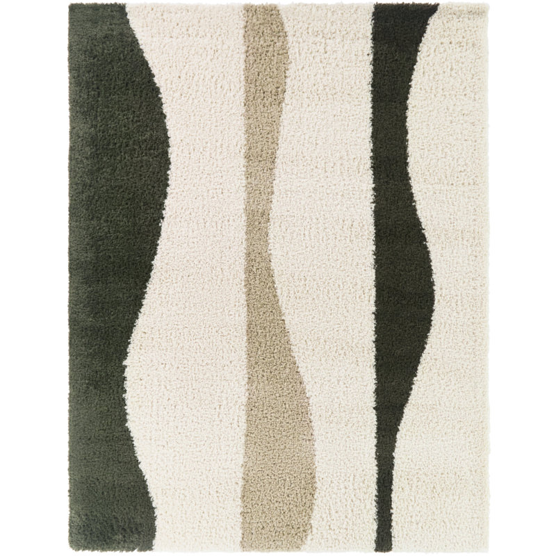 Pashyn Green Abstract Waves Area Rug, Rectangle 7'10" x 10'