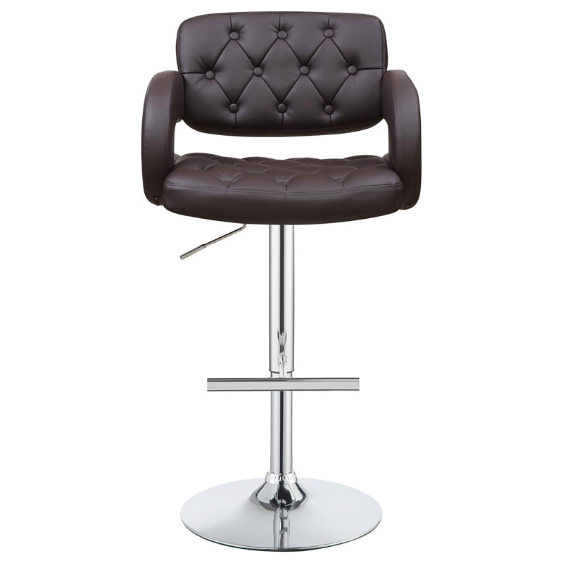 Tabouret de bar réglable avec revêtement brun et base chromée, parfait pour les cuisines modernes et les salles de jeux, Brun
